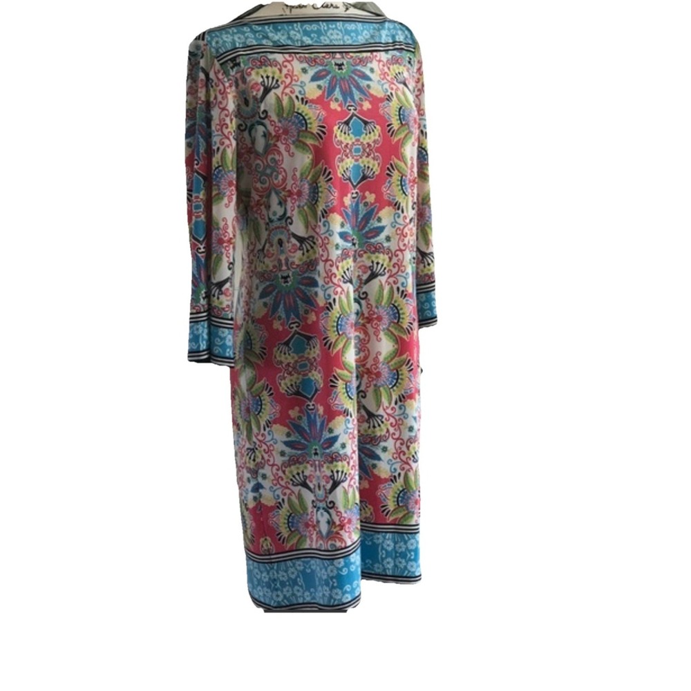 SANDRA DARREN Jersey Shift Dress Stretch 3/4 Sleeve BLUE Floral MEDALLION 6